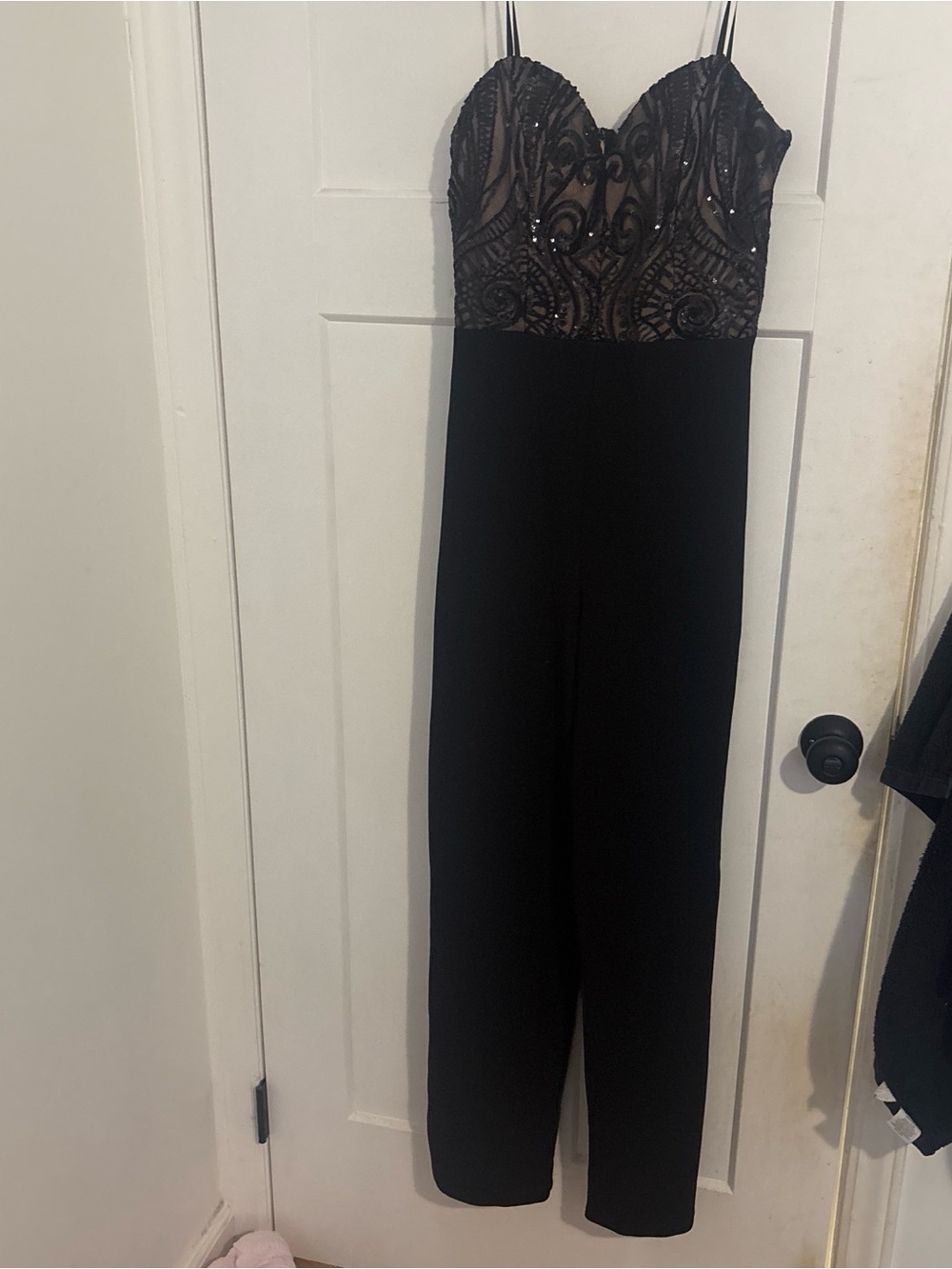Black Beaded Lace Bust Jumpsuit